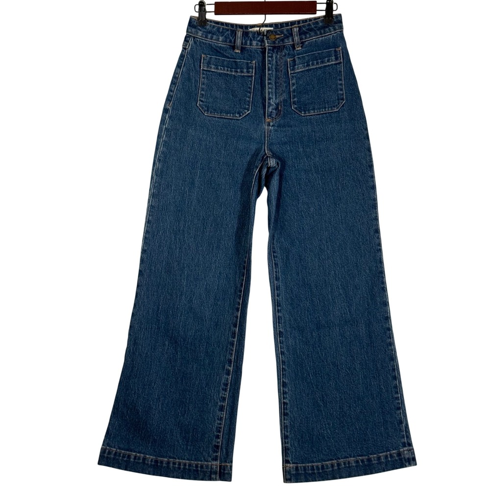 Vintage Rollas Sailor Jeans Women's 27 High Rise Wide Leg Wash Blue Patch Pocket